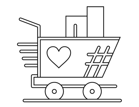 Valentine'S Day Shopping Trolly Coloring Page